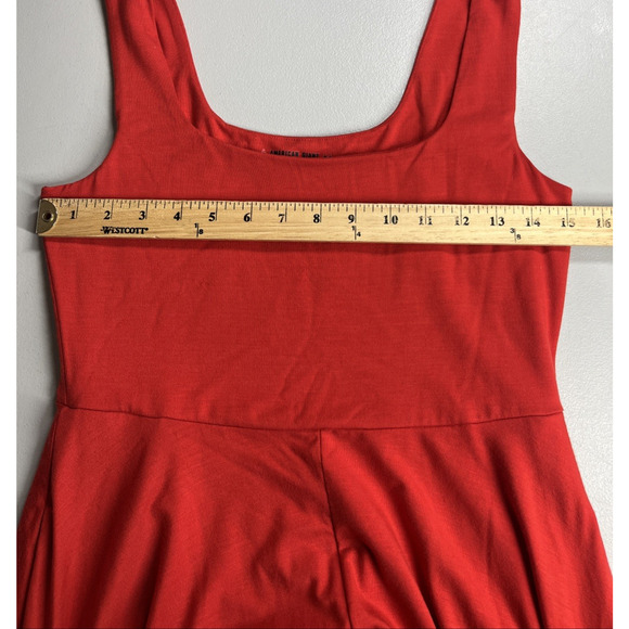 American Giant Flex Dress Medium Red Midi Stretch Knit Sleeveless Square Neck - Picture 7 of 12